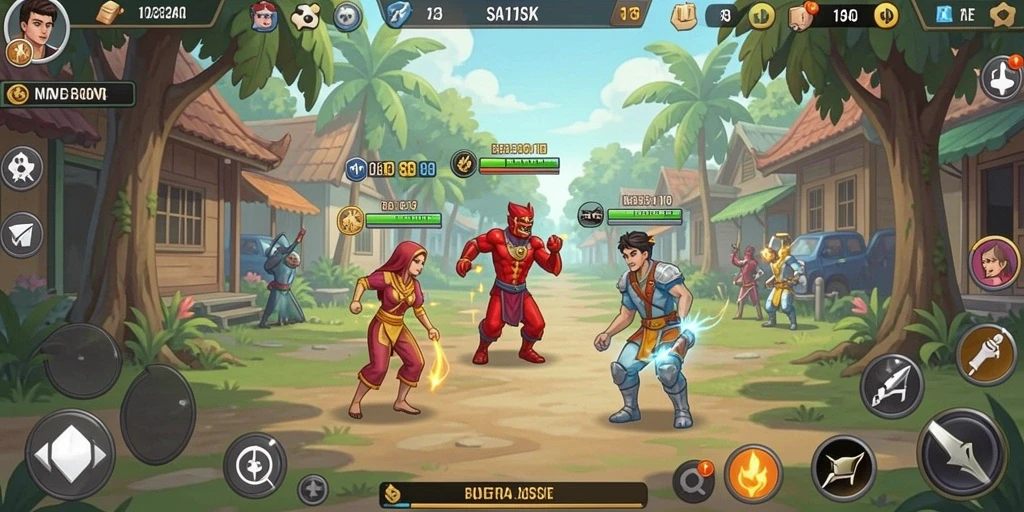 Gambar ini memperlihatkan mode multiplayer yang seru, penuh aksi dan interaksi.