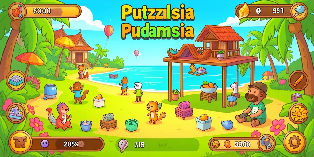 Layar permainan yang penuh warna dan interaktif.